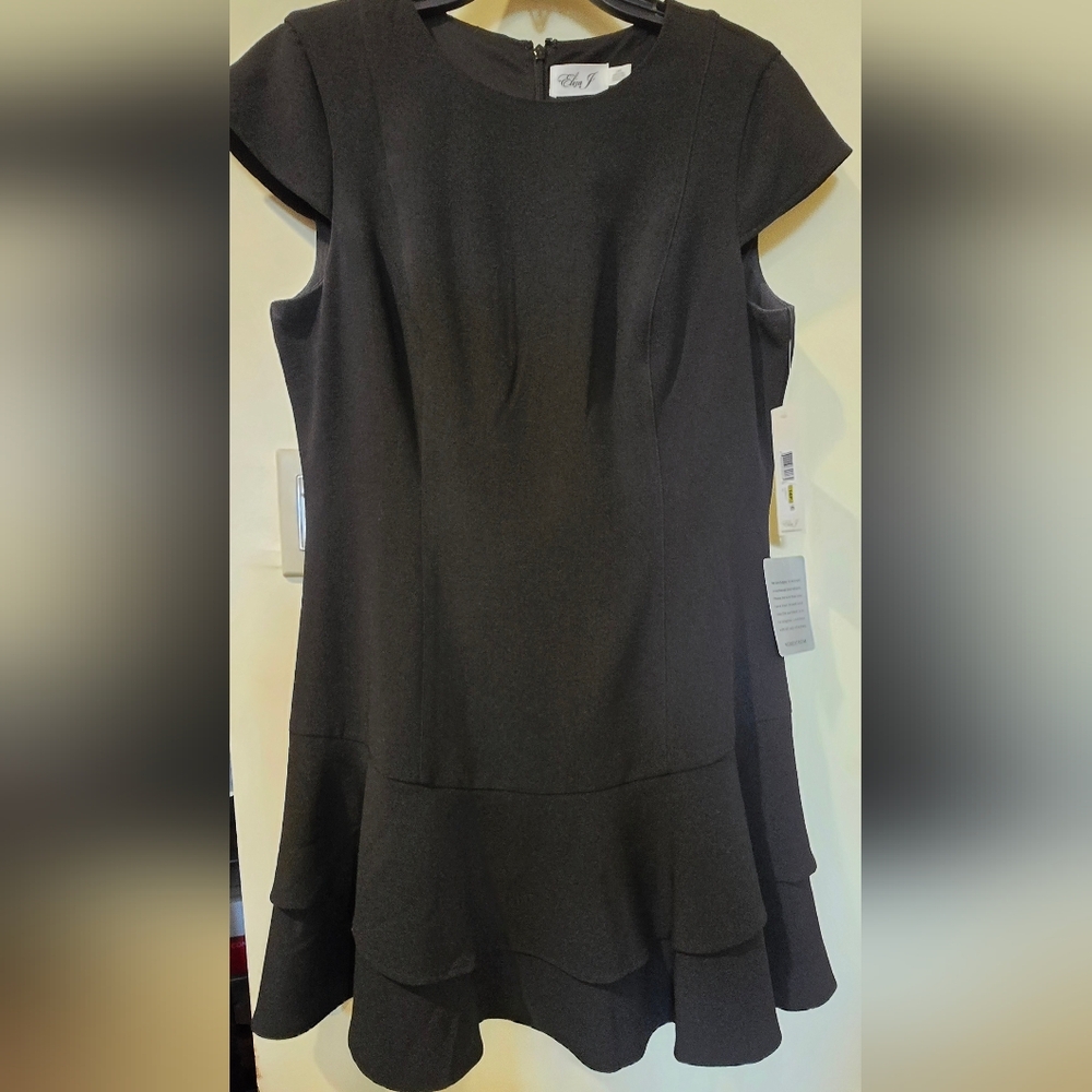 Eliza J Black Ruffle Dress, NEW w Tags! Size 12P 14P - Picture 9 of 11